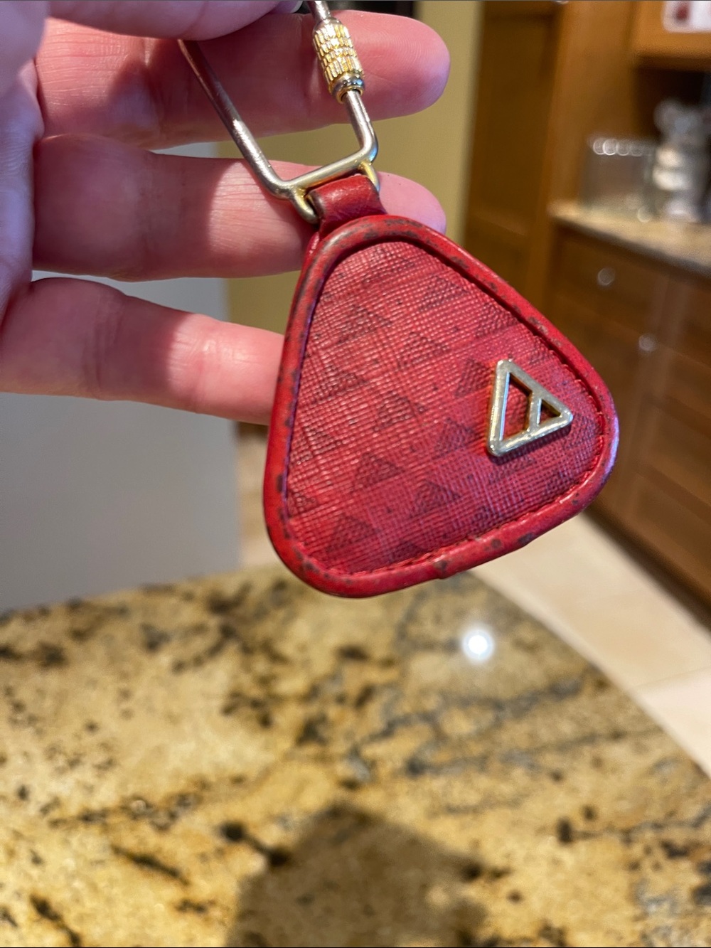 Red Triangular Leather Key Fob with Gold Accent